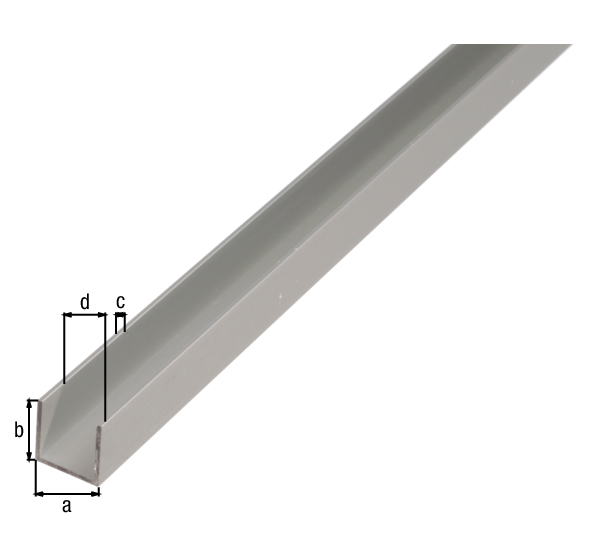 U profile, Material: Aluminium, Surface: silver anodised, Width: 18 mm, Height: 20 mm, Material thickness: 1.3 mm, Clear width: 15.4 mm, Length: 2000 mm
