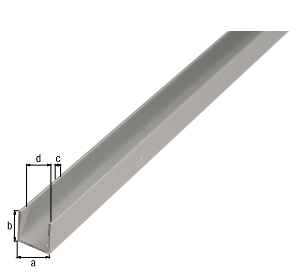 U-Profil, Material: Aluminium, Oberfläche: silberfarbig eloxiert, Breite: 22 mm, Höhe: 10 mm, Materialstärke: 1,5 mm, lichte Breite: 19 mm, Länge: 2000 mm