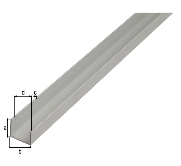 U-Profil, Material: Aluminium, Oberfläche: silberfarbig eloxiert, Höhe: 20 mm, Breite: 22 mm, Materialstärke: 1,5 mm, lichte Höhe: 15 mm, Ausführung: ungleichschenklig, Länge: 1000 mm