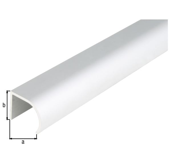 Griffprofil, abgerundet, Material: Aluminium, Oberfläche: silberfarbig eloxiert, Breite: 25 mm, Höhe: 19 mm, Länge: 1000 mm, Materialstärke: 1,75 mm