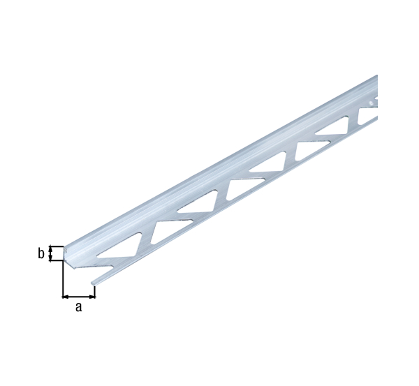 Perfil de tope para baldosas, Material: Aluminio, Superficie: bruto, Anchura: 23,5 mm, Altura: 8 mm, Longitud: 1000 mm, Espesura del material: 1,00 mm