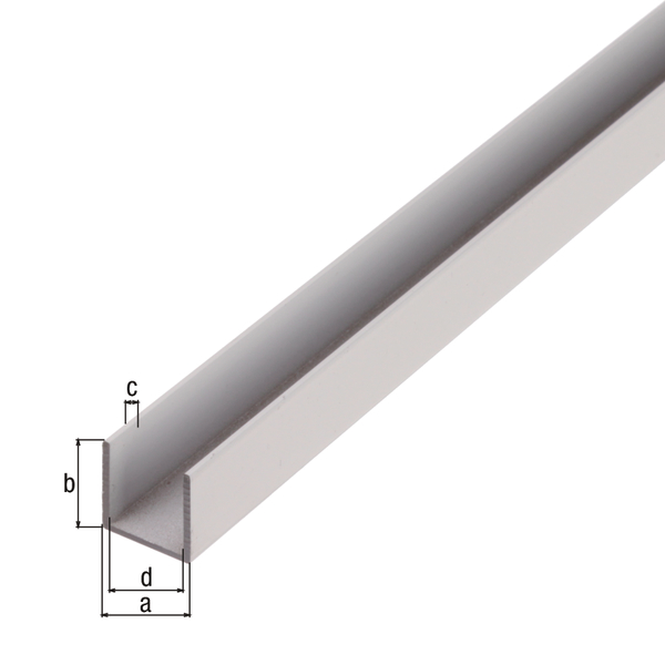 Profilé Forme U, Matériau: Aluminium, Finition: brute, Largeur: 8 mm, Hauteur: 8 mm, Épaisseur du matériau: 1 mm, Largeur d'ouverture: 6 mm, Longueur: 1000 mm