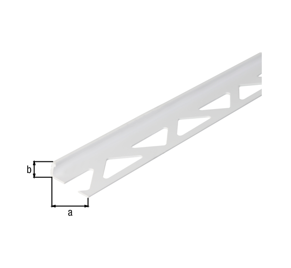 Tile end profile, Material: plastic, colour: white, Width: 23.5 mm, Height: 8 mm, Length: 2500 mm, Material thickness: 1.00 mm