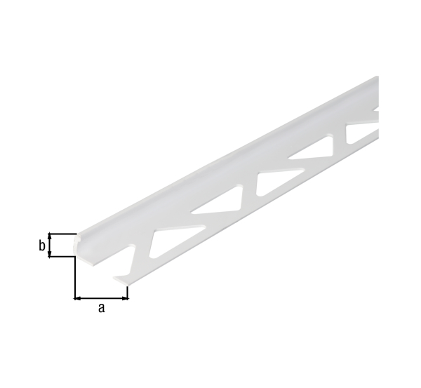 Profilo terminale per piastrelle, Materiale: plastica, colore bianco, larghezza: 23,5 mm, altezza: 8 mm, Lunghezza: 2500 mm, Spessore del materiale: 1,00 mm