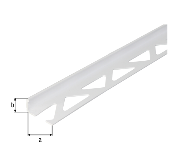 Tile end profile, Material: plastic, colour: white, Width: 23.5 mm, Height: 10 mm, Length: 2500 mm, Material thickness: 1.00 mm