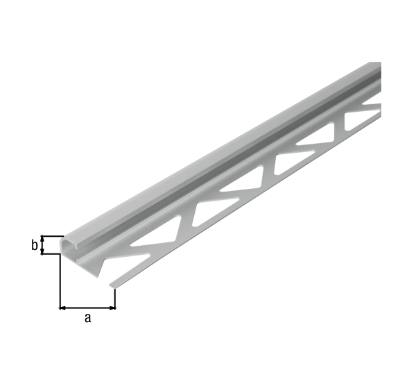 Profilo a quarto di cerchio per piastrelle, Materiale: alluminio, superficie: anodizzata argento, larghezza: 32 mm, altezza: 10 mm, Lunghezza: 2500 mm, Spessore del materiale: 1,00 mm