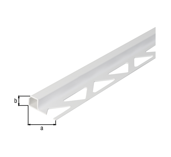 Profilo a quarto di cerchio per piastrelle, Materiale: plastica, colore bianco, larghezza: 30 mm, altezza: 10 mm, Lunghezza: 2500 mm, Spessore del materiale: 1,00 mm