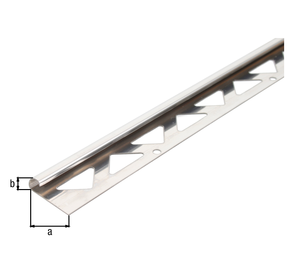 Perfil para baldosas con vuelta en cuarto de círculo, Material: Acero inoxidable, Anchura: 29 mm, Altura: 8 mm, Longitud: 2500 mm, Espesura del material: 1,00 mm