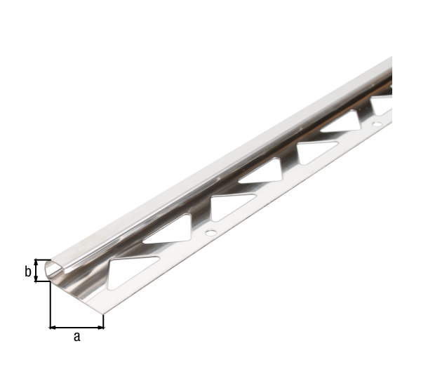 Profilo a quarto di cerchio per piastrelle, Materiale: acciaio inox, larghezza: 29 mm, altezza: 10 mm, Lunghezza: 2500 mm, Spessore del materiale: 1,00 mm