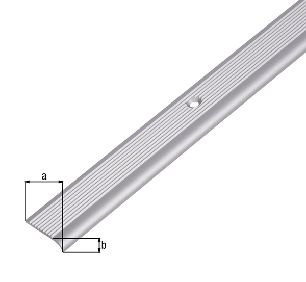 Nez de marche antidérapant, avec trous de vis fraisés, Matériau: Aluminium, Finition: couleur argent, anodisée, Largeur: 23 mm, Hauteur: 5 mm, Longueur: 1000 mm, Épaisseur: 1,80 mm