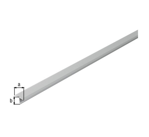 Perfil de cobertura en T, Material: Aluminio, Superficie: anodizado plateado, Anchura: 25 mm, Altura: 9 mm, Longitud: 1000 mm, Espesura del material: 1,00 mm
