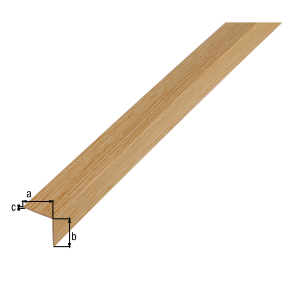 Profil kątowy, materiał: PVC-U, kolor: opt. dąb, Szerokość: 20 mm, Wysokość: 20 mm, Grubość materiału: 1,5 mm, Wersja: równoramienna, Długość: 2000 mm