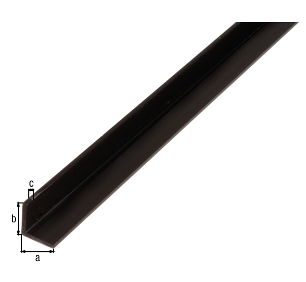 Profilo angolare, Materiale: PVC-U, colore nero, larghezza: 20 mm, altezza: 20 mm, Spessore del materiale: 1,5 mm, Modello: con lati uguali, Lunghezza: 2000 mm