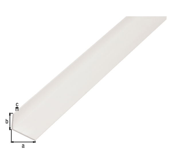 Profilo angolare, Materiale: PVC-U, colore bianco, larghezza: 20 mm, altezza: 10 mm, Spessore del materiale: 1,5 mm, Modello: con lati disuguali, Lunghezza: 1000 mm
