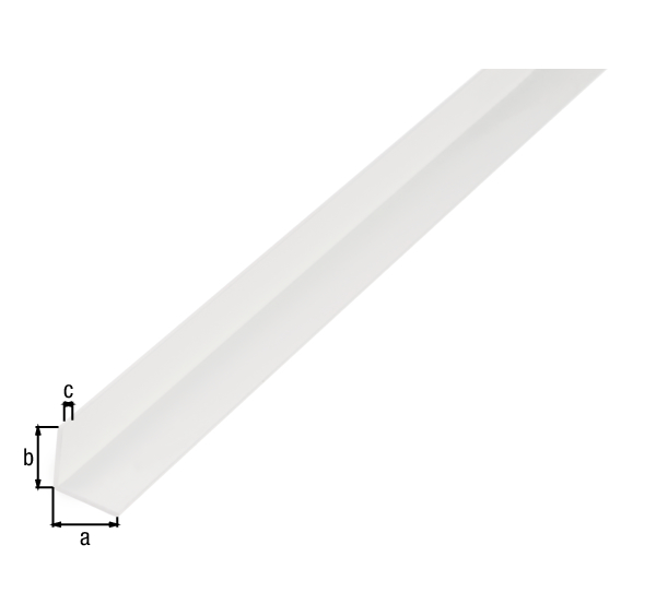 Angle profile, Material: PVC-U, colour: white, Width: 15 mm, Height: 15 mm, Material thickness: 1.2 mm, Type: equal sided, Length: 2000 mm