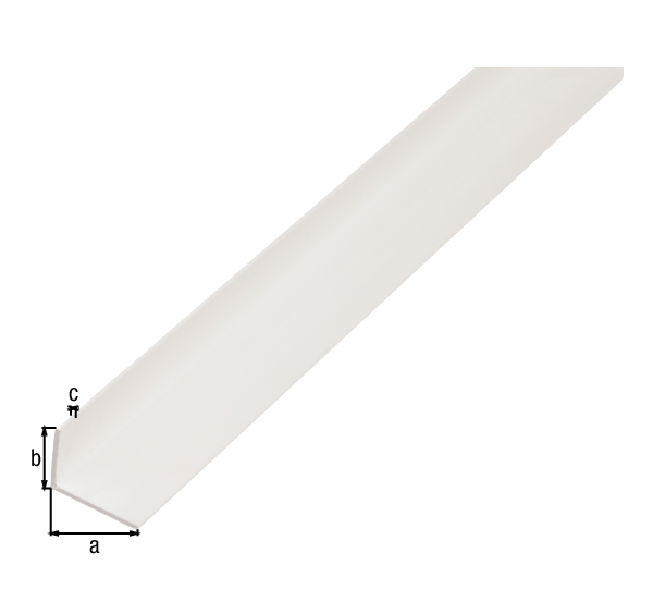 Profilo angolare, Materiale: PVC-U, colore bianco, larghezza: 20 mm, altezza: 10 mm, Spessore del materiale: 1,5 mm, Modello: con lati disuguali, Lunghezza: 2000 mm
