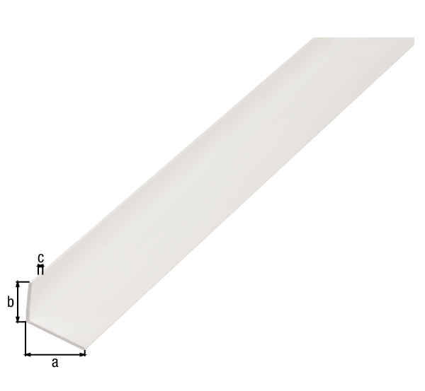 Angle profile, Material: PVC-U, colour: white, Width: 40 mm, Height: 10 mm, Material thickness: 2 mm, Type: unequal sided, Length: 2000 mm