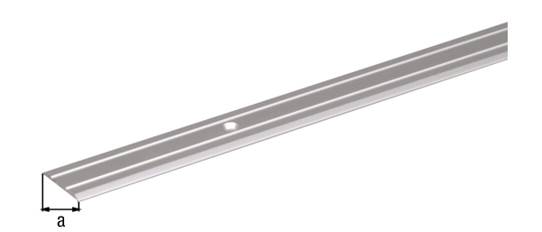 Profil przejściowy, materiał: aluminium, powierzchnia: anodowana srebrna, z wpuszczonymi otworami na śruby, Szerokość: 37,8 mm, Długość: 900 mm, Wysokość nad podłożem: 2,10 mm, Grubość materiału: 1,60 mm