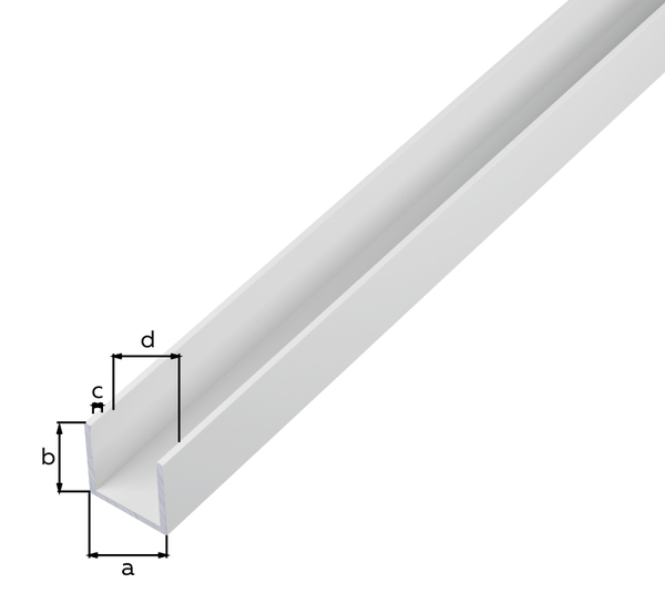 Profilo BA ad U, Materiale: alluminio, superficie: plastificata bianca RAL 9016, larghezza: 10 mm, altezza: 10 mm, Spessore del materiale: 1 mm, larghezza netta: 8 mm, Lunghezza: 2600 mm