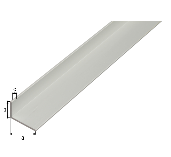 Perfil de ángulo, Material: Aluminio, Superficie: anodizado plateado, Anchura: 30 mm, Altura: 20 mm, Espesura del material: 2 mm, Versión: lados desiguales, Longitud: 2600 mm