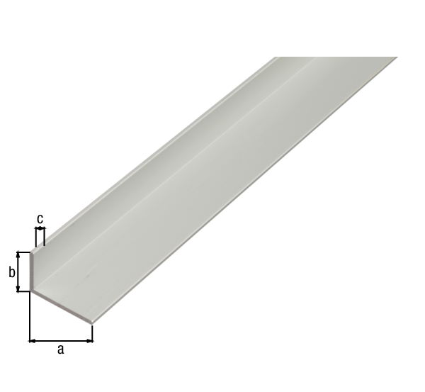 Perfil de ángulo, Material: Aluminio, Superficie: anodizado plateado, Anchura: 40 mm, Altura: 10 mm, Espesura del material: 2 mm, Versión: lados desiguales, Longitud: 2600 mm
