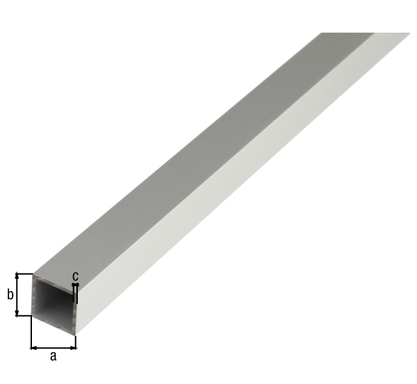 Tubo quadro, Materiale: alluminio, superficie: anodizzata argento, larghezza: 20 mm, altezza: 20 mm, Spessore del materiale: 1,5 mm, Lunghezza: 2600 mm
