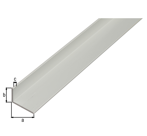 Perfil de ángulo, Material: Aluminio, Superficie: anodizado plateado, Anchura: 15 mm, Altura: 10 mm, Espesura del material: 1,5 mm, Versión: lados desiguales, Longitud: 2600 mm