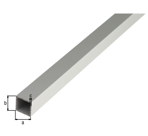 Tubo quadro, Materiale: alluminio, superficie: anodizzata argento, larghezza: 25 mm, altezza: 25 mm, Spessore del materiale: 1,5 mm, Lunghezza: 2600 mm