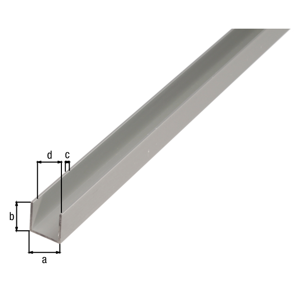 U profile, Material: Aluminium, Surface: silver anodised, Width: 15 mm, Height: 10 mm, Material thickness: 1.5 mm, Clear width: 12 mm, Length: 2600 mm