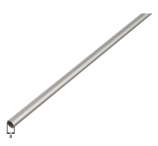 Perfil cilíndrico, Material: Aluminio, Superficie: anodizado plateado, Diámetro: 15 mm, Espesura del material: 1 mm, Longitud: 2600 mm