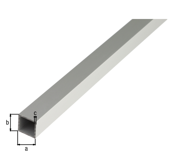Tubo quadro, Materiale: alluminio, superficie: anodizzata argento, larghezza: 15 mm, altezza: 15 mm, Spessore del materiale: 1 mm, Lunghezza: 2600 mm