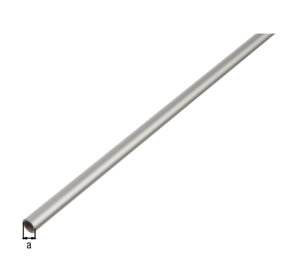 Perfil cilíndrico, Material: Aluminio, Superficie: anodizado plateado, Diámetro: 25 mm, Espesura del material: 1,5 mm, Longitud: 2600 mm