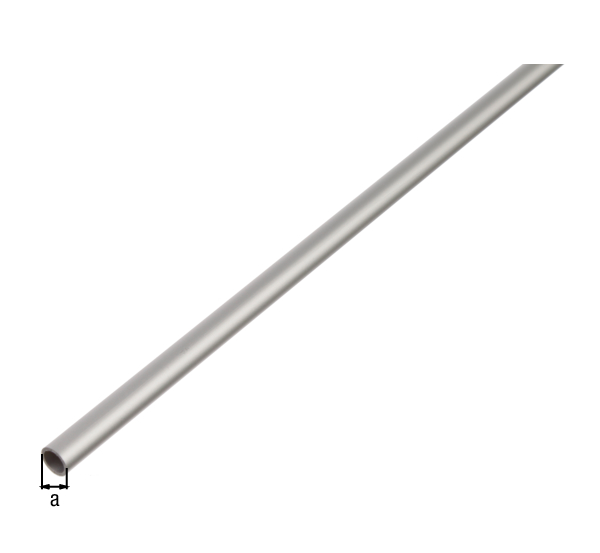 Perfil cilíndrico, Material: Aluminio, Superficie: anodizado plateado, Diámetro: 12 mm, Espesura del material: 1 mm, Longitud: 2600 mm