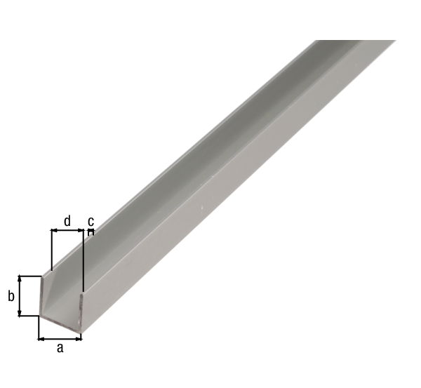 Profil U, materiał: aluminium, powierzchnia: anodowana srebrna, Szerokość: 25 mm, Wysokość: 25 mm, Grubość materiału: 2 mm, Szerokość światła: 21 mm, Długość: 2600 mm