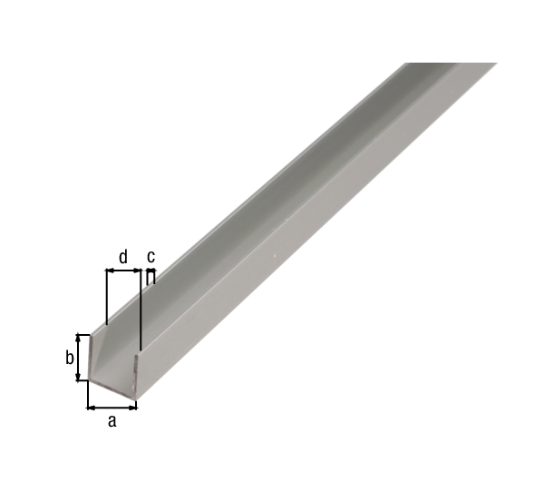 Profilo ad U, Materiale: alluminio, superficie: anodizzata argento, larghezza: 15 mm, altezza: 15 mm, Spessore del materiale: 1,5 mm, larghezza netta: 12 mm, Lunghezza: 2600 mm