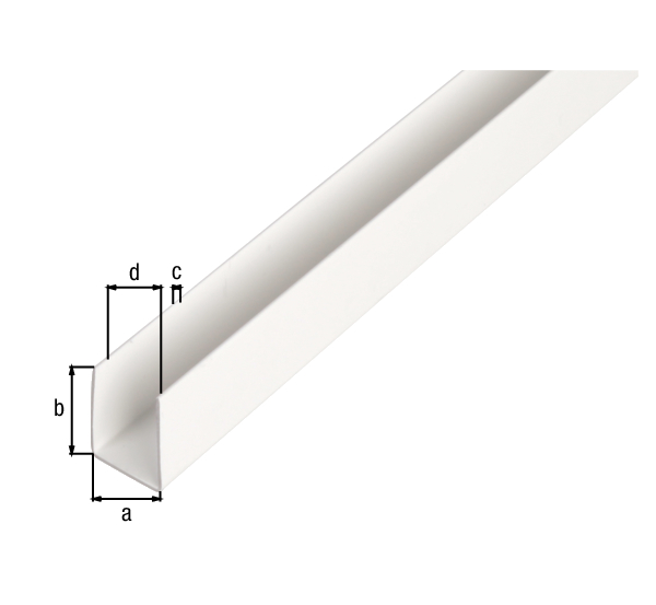 Profilo ad U, Materiale: PVC-U, colore bianco, larghezza: 21 mm, altezza: 10 mm, Spessore del materiale: 1 mm, larghezza netta: 19 mm, Lunghezza: 1000 mm