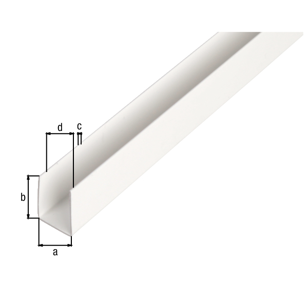 Profilo ad U, Materiale: PVC-U, colore bianco, larghezza: 18 mm, altezza: 10 mm, Spessore del materiale: 1 mm, larghezza netta: 16 mm, Lunghezza: 2000 mm