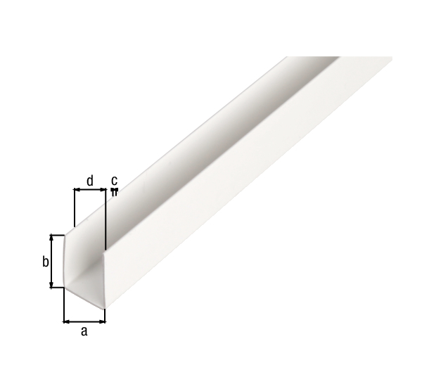 Profil U, materiał: PVC-U, kolor: biały, Szerokość: 21 mm, Wysokość: 20 mm, Grubość materiału: 1 mm, Szerokość światła: 19 mm, Długość: 2000 mm