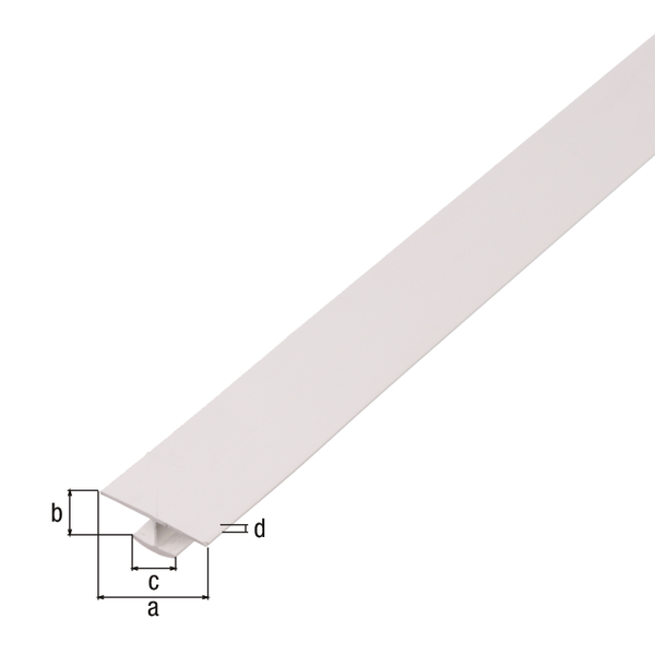 Profil H, materiał: PVC-U, kolor: biały, Szerokość u góry: 45 mm, Wysokość: 20 mm, Szerokość poniżej: 30 mm, Grubość materiału: 1,0 mm, Długość: 1000 mm