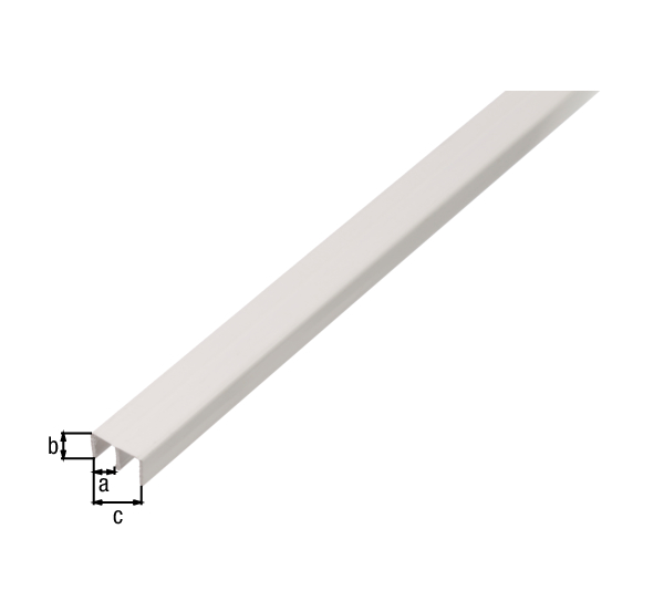 Perfil superior de corredera, Material: PVC-U, color: blanco, Anchura de apertura: 6,5 mm, Altura: 10 mm, Anchura: 16 mm, Espesura del material: 1,0 mm, Longitud: 1000 mm
