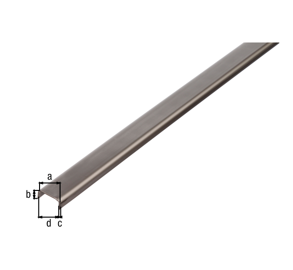 Profil U, materiał: stal szlachetna, Szerokość: 20 mm, Wysokość: 10 mm, Grubość materiału: 1,5 mm, Szerokość światła: 17 mm, Długość: 1000 mm