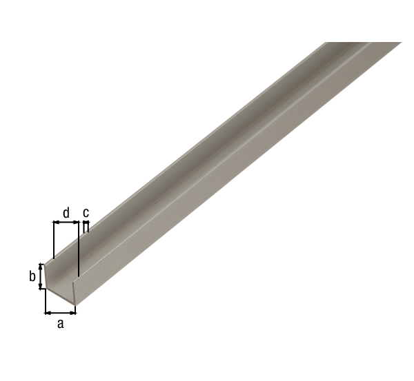 Profil U dla płyt wiórowych, materiał: aluminium, powierzchnia: anodowana srebrna, Szerokość: 19 mm, Wysokość: 15 mm, Grubość materiału: 1,5 mm, Szerokość światła: 16 mm, Długość: 1000 mm, o grubości: 16 - 19 mm