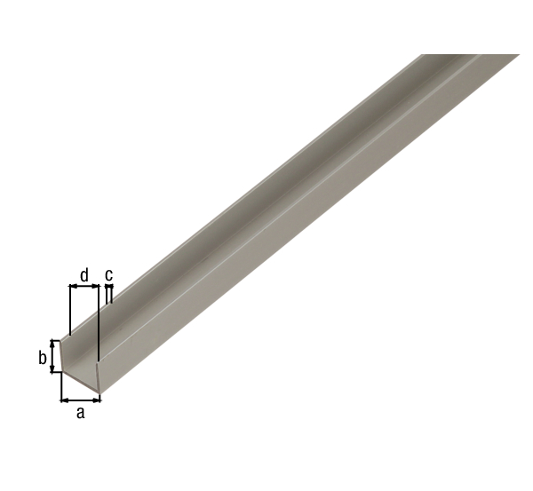 U-Profil für Spanplatten, Material: Aluminium, Oberfläche: silberfarbig eloxiert, Breite: 22 mm, Höhe: 15 mm, Materialstärke: 1,5 mm, lichte Breite: 19 mm, Länge: 1000 mm, für Stärke: 16 - 19 mm
