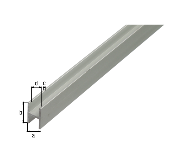 H profile for chipboard panels, Material: Aluminium, Surface: silver anodised, Width: 19 mm, Height: 30 mm, Material thickness: 1.5 mm, Clear width: 16 mm, Length: 1000 mm, For thickness: 16 - 19 mm