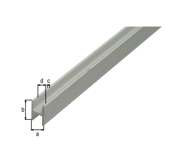 Profil H dla płyt wiórowych, materiał: aluminium, powierzchnia: anodowana srebrna, Szerokość: 22 mm, Wysokość: 30 mm, Grubość materiału: 1,5 mm, Szerokość światła: 19 mm, Długość: 1000 mm, o grubości: 16 - 19 mm