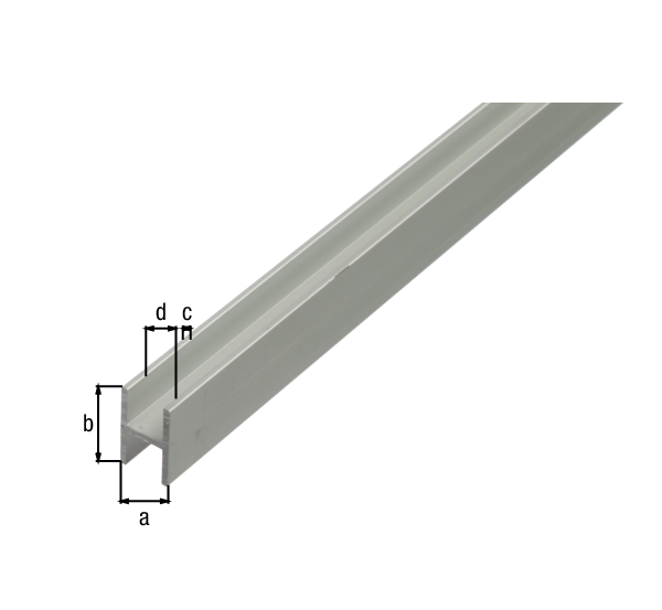 Profilé en H pour panneaux agglomérés, Matériau: Aluminium, Finition: couleur argent, anodisée, Largeur: 22 mm, Hauteur: 30 mm, Épaisseur du matériau: 1,5 mm, Largeur d'ouverture: 19 mm, Longueur: 1000 mm, pour épaisseur: 16 - 19 mm