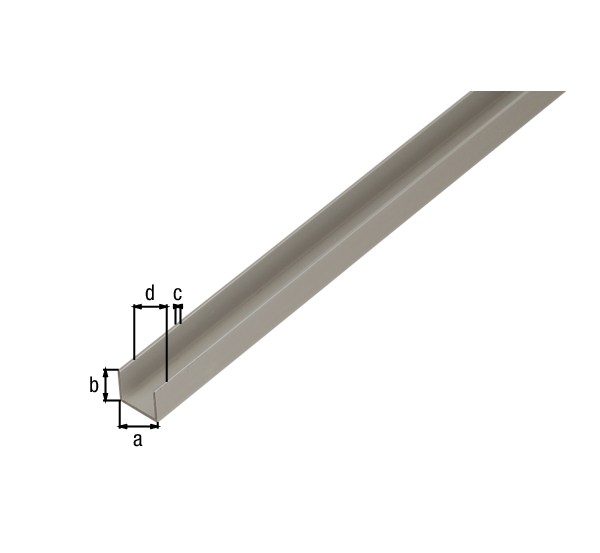 Profilo ad U per pannelli truciolari, Materiale: alluminio, superficie: anodizzata argento, larghezza: 19 mm, altezza: 15 mm, Spessore del materiale: 1,5 mm, larghezza netta: 16 mm, Lunghezza: 2000 mm, Per spessore di: 16 - 19 mm