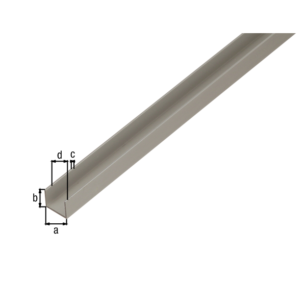 Profilo ad U per pannelli truciolari, Materiale: alluminio, superficie: anodizzata argento, larghezza: 22 mm, altezza: 15 mm, Spessore del materiale: 1,5 mm, larghezza netta: 19 mm, Lunghezza: 2000 mm, Per spessore di: 16 - 19 mm