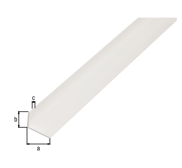 Perfil en ángulo, Material: PVC-U, color: blanco, Anchura: 40 mm, Altura: 10 mm, Espesura del material: 2 mm, Versión: lados desiguales, Longitud: 2600 mm