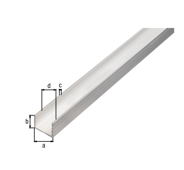 Profilé Forme U, Matériau: Aluminium, Finition: brute, Largeur: 30 mm, Hauteur: 20 mm, Épaisseur du matériau: 2 mm, Largeur d'ouverture: 26 mm, Longueur: 1000 mm